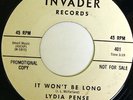 rare Soul 45 LYDIA PENSE it won't be long INVADER