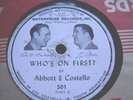 Abbott & Costello BASEBALL HALL OF FAME RECORD WHO's ON FIRST Picture Label 78