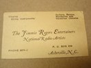 JIMMY RODGERS ENTERTAINERS BUSINESS CARD 1927 Ashboro,NC Teneva RamblersOriginal