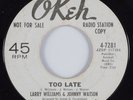 Northern Soul 45 LARRY WILLIAMS & JOHNNY WATSON Too Late OKEH HEAR promo