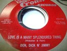 Rock 45 DON, DICK N' JIMMY Love Is A Many Splendored Thing on Crown