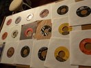 45 record case with 17 jazz vinyl 45s / miles davis / ella / ammons / blue note
