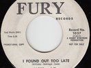 JACKIE & STARLITES - Fury 1057 - I Found Out too Late - 1961 DOO-WOP PROMO 45
