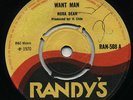 WANT MAN Nora Dean / Ethiopians & Randy's All Stars (Rude 1970 Skinhead Reggae)?
