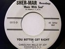 CAROLINA BELLS OF JOY Black Gospel 45 SHER-MAR St. Albans, L.I., N.Y.
