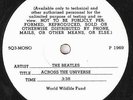 THE BEATLES -Across The Universe- RARE World Wildlife Fund MONO 7