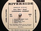 CANNONBALL ADDERLEY jazz LP RIVERSIDE 433 BILL EVANS Promo White Label