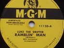 LUKE THE DRIFTER: Ramblin’ Man MGM 78 hank williams SCARCE COUNTRY 