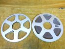 basf pair of 10.25 inch reel to reel tape spools one with tape , one empty