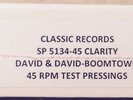 Classic Records 45 Clarity Test Pressing Box Set David & David Boomtown Sealed