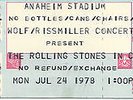 Rolling Stones - Concert Ticket. 24th July 1978 Anaheim Stadium.