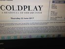 Coldplay Brussels 22 June Ticket