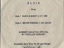 Elvis WLP DJ Prevue Special 47-8400 Such a Night/Never Ending & promo  sleeve