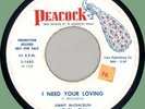 JIMMY McCRACKLIN (w/ group) I Need Your Loving / Swining Thing 45rpm Peacock '58