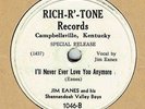 COUNTRY 78 : JIM EAMES SHENANDOAH VALLEY BOYS ON WHITE LABEL RICH-R-TONE 1046