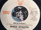 MINNIE RIPERTON Funk / Modern Soul 45 Epic #11139 Reasons b/w same VG++