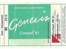 Genesis    In Concert 1981   Ticket / Konzertkarte / Eintrittskarte