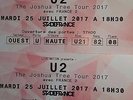 2 BILLETS U2 PARIS CAT1 PLACES ASSISES COTE A COTE 160€ TICKETS CONCERT 25/07