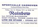 Rainbow   Live On Stage  In Concert 1977  Ticket / Konzertkarte / Eintrittskarte