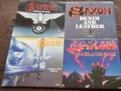 4 Saxon LP's - Wheels steel, Denim and leather, Strong arm metal, Power & glory