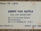 JVB Recording Co- original Business Card- Joseph Von Battle-Detroit 78 RPM Label