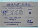 Queen concert ticket 7th June 1977
