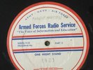 Armed Forces Radio Service 16” Record One Night Stand Frankie Masters 1923 1949
