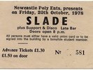 Slade Newcastle Polytechnic 20/10/78 Ticket