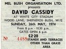 David Cassidy White City Stadium, London 26/5/74 Ticket