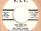 THE LEWIS SISTERS You Need Me VIP PROMO  MOTOWN NORTHERN SOUL 45