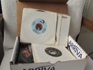 BOX OF 40 7” 45RPM RECORDS-ASSORTED ARTISTS & MUSIC TYPES