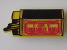 MATCHBOX ROCKABILLY REBEL SHAPED PLASTIC PIN BADGE FROM THE 1980's ROCK N ROLL
