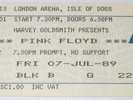 PINK FLOYD - Live, Concert Ticket Stub, London Arena, London UK 07-07-1989
