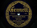GENNETT 5195  EDNA HICKS 1923 SAD ’N’ LONELY BLUES / BLEEDING HEARTED BLUES  V+
