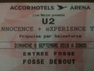 2 Billet ticket U2 PARIS 9 septembre FOSSE GA Standing