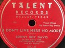 SONNY BOY DAVIS & RATTLESNAKE COOPER TALENT 802 BLUES 78 RPM E/E+