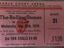 Rolling Stones original concert ticket 26 May 1976 Earls Court London UK