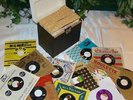 50's/60's Hard-Sided Record Case with (40) vintage era 45's - ALL listed below