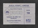 QUEEN : A Day At The Races 1977 Earls Court London UK Tour Concert Ticket Stub