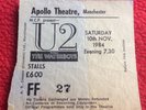 U2 Apollo Theatre Manchester Saturday 10th Nov. 1984 TICKET Stub Rare as a Promo