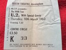 U2 Odeon Theatre Birmingham 10th March 1983 TICKET Stub Rare