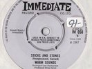 Warm Sounds - Sticks And Stones - Angeline - UK Psych Immediate 7 inch vinyl VG+