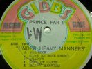 PRINCE FAR I - UNDER HEAVY MANNERS - JOE GIBBS GLOBE LP VG+