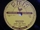 JERRY LEE LEWIS  Breathless / Down The Line  SUN 1958 Rockabilly 78 EX