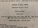 RARE Elton John TEST PRESSING Promo 12” Beatles John Lennon Lyric Sheet NM Vinyl