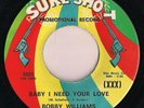 BOBBY WILLIAMS - BABY I NEED YOUR LOVE - 1966 SURE-SHOT *PROMO* Soul 45 rpm M-