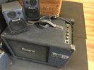 ROLAND PM3 DRUM MONITOR SUB WOOFER AND SATELLITE SPEAKERS ON CASTORS