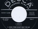 PATSY CLINE Always us EP 45 1965 Decca 7”