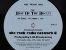 KISS/MOTLEY CRUE 12/2/84 KING BISCUIT FLOWER HOUR LP VG+ w/ cue sheet **