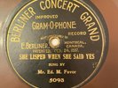 BERLINER CONCERT GRAND GRAM-O-PHONE BRASS INSCRIBED FAVOR SHE LISPED WHEN SHE SA